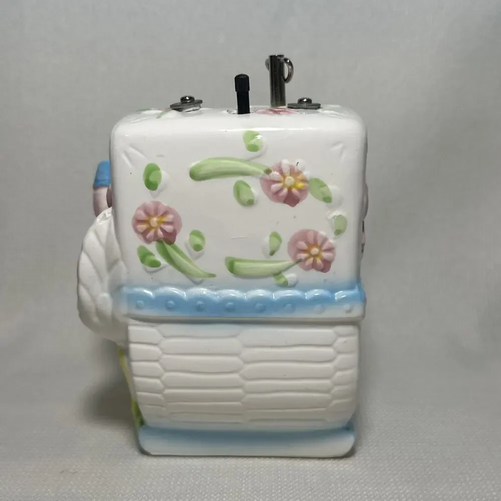Vintage Ceramic Baby Nursery Bassinet Planter Music Box Rock a bye baby